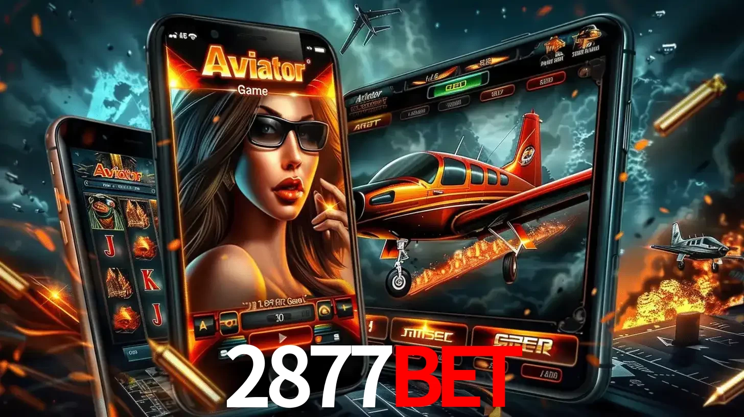 O popular jogo de apostas Aviator exibido em vários celulares e tablets, mostrando a interface emocionante e a ação de voo disponíveis para jogar agora no 2877BET.