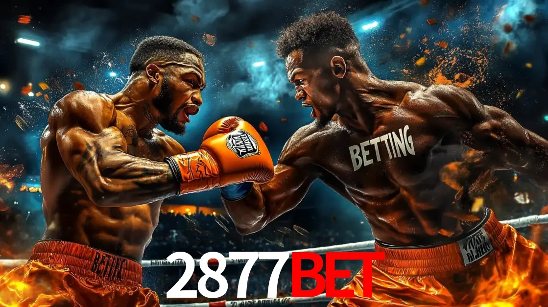Dois boxeadores em uma luta intensa e explosiva, representando a adrenalina e as oportunidades de apostas em esportes de combate disponíveis na plataforma 2877BET.